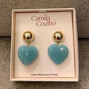 Camila Coelho Heart Drop Earrings Gold Green Blue Jade Valentine’s Day NWT